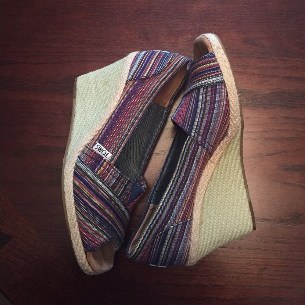Toms Multicolor Striped Wedge Espadrilles